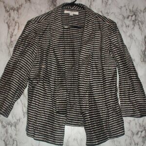 LOFT Linen Blend Black & Gray Striped Jacket Sz 6